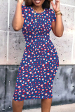 Street Print Patchwork O Neck Wrapped Skirt Dresses