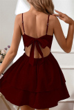 Sexy Casual Solid Backless With Bow Spaghetti Strap A Line Dresses