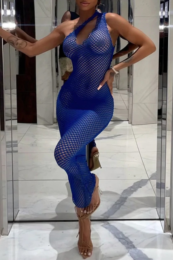 Sexy Solid Hollowed Out See-through Backless Bikini Sets Cover Up Mesh Dress Beach Vacation Swimwears