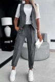 Casual Striped Buttons V Neck Sleeveless Two Pieces