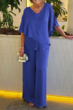 Casual Solid Patchwork V Neck Half Sleeve Two Pieces
