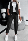 Casual Striped Buttons V Neck Sleeveless Two Pieces