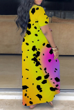 Casual Print Basic V Neck Long Plus Size Dresses