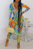 Sexy Print Patchwork V Neck Long Sleeve Dresses