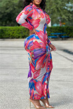 Sexy Print Patchwork V Neck Long Sleeve Dresses