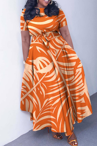 Casual Print Patchwork O Neck Short Sleeve Dresses