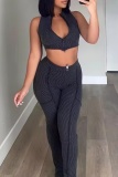Casual Solid Patchwork Zipper Collar Sleeveless Two Pieces
