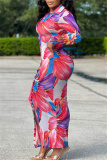 Sexy Print Patchwork V Neck Long Sleeve Dresses