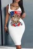 Casual Print Basic U Neck Vest Dresses