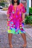 Casual Print Basic V Neck Short Sleeve Short Sleeve Dress