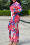 Sexy Print Patchwork V Neck Long Sleeve Dresses