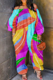 Casual Print Patchwork Off the Shoulder Regular Jumpsuits