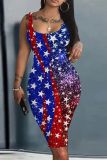 Casual Print Basic U Neck Vest Dresses