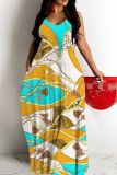 Geometric Print Sleeveless Backless Vacation Daily Cami Maxi Dress