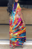 Casual Print Basic V Neck Long Plus Size Dresses