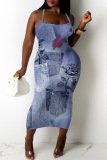 Sexy Casual Print Backless Spaghetti Strap Sleeveless Dresses