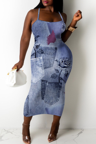 Sexy Casual Print Backless Spaghetti Strap Sleeveless Dresses
