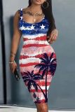 Casual Print Basic U Neck Vest Dresses