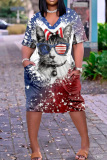Casual Print Patchwork Basic V Neck Short Sleeve Short Sleeve Dress