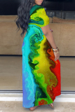 Casual Print Basic V Neck Long Plus Size Dresses