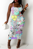 Sexy Casual Print Backless Spaghetti Strap Sleeveless Dresses
