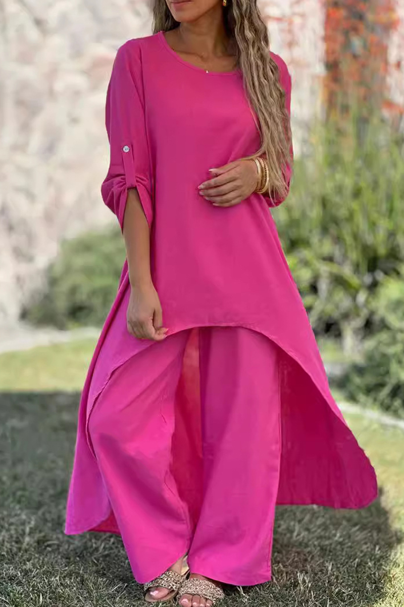 Elegant Solid Buttons O Neck Long Sleeve Two Pieces(4 Colors)