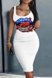 Casual Print Basic U Neck Vest Dresses