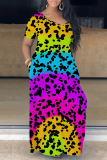 Casual Print Basic V Neck Long Plus Size Dresses