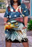 Casual Print Patchwork Basic V Neck Short Sleeve Short Sleeve Dress