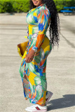 Sexy Print Patchwork V Neck Long Sleeve Dresses