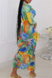 Sexy Print Patchwork V Neck Long Sleeve Dresses