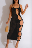 Crochet Sleeveless Backless Hollowed Out See-Through Vacation Bodycon Cami Maxi Dress