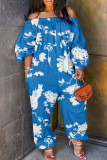 Casual Print Patchwork Off the Shoulder Regular Jumpsuits