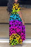 Casual Print Basic V Neck Long Plus Size Dresses