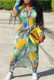 Sexy Print Patchwork V Neck Long Sleeve Dresses
