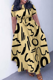 Casual Print Patchwork O Neck Short Sleeve Dresses
