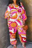 Casual Print Patchwork Off the Shoulder Regular Jumpsuits