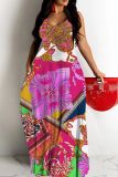 Geometric Print Sleeveless Backless Vacation Daily Cami Maxi Dress