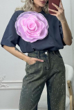 Casual Sweet Solid Flowers O Neck T-Shirts