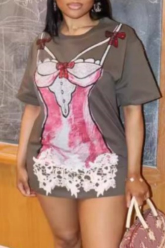 Casual Print Basic O Neck T-shirt Short Sleeve Dress