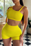 Casual Solid Backless Spaghetti Strap Sleeveless Two Pieces