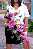 Casual Print Basic V Neck Short Sleeve Short Sleeve Dress