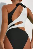 Sexy Patchwork Bandage Hollowed Out Backless Contrast Swimwears (With Paddings)