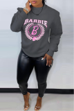 Casual Print Letter O Neck Tops