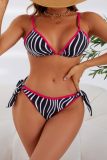 Sexy Striped Print Bandage Patchwork Backless Swimwears (With Paddings)