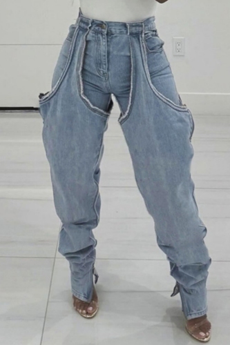 Casual Solid Hollowed Out Patchwork High Waist Skinny Denim Jeans Casual Solid Hollowed Out Patchwork High Waist Skinny Denim Jeans