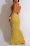 Sexy Solid Bandage Backless Halter Long Dresses