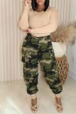 Casual Camouflage Print Patchwork Pocket Regular High Waist Conventional Full Print Trousers