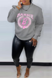 Casual Print Letter O Neck Tops