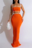 Sexy Casual Solid Patchwork Backless Spaghetti Strap Sleeveless Two Pieces